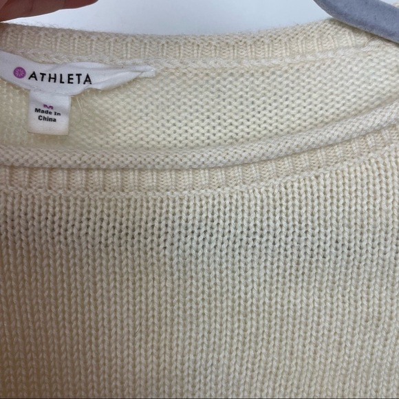 Athleta Cream Gray 100% Wool Color Block Pullover Sweater Size Medium - Picture 4 of 6